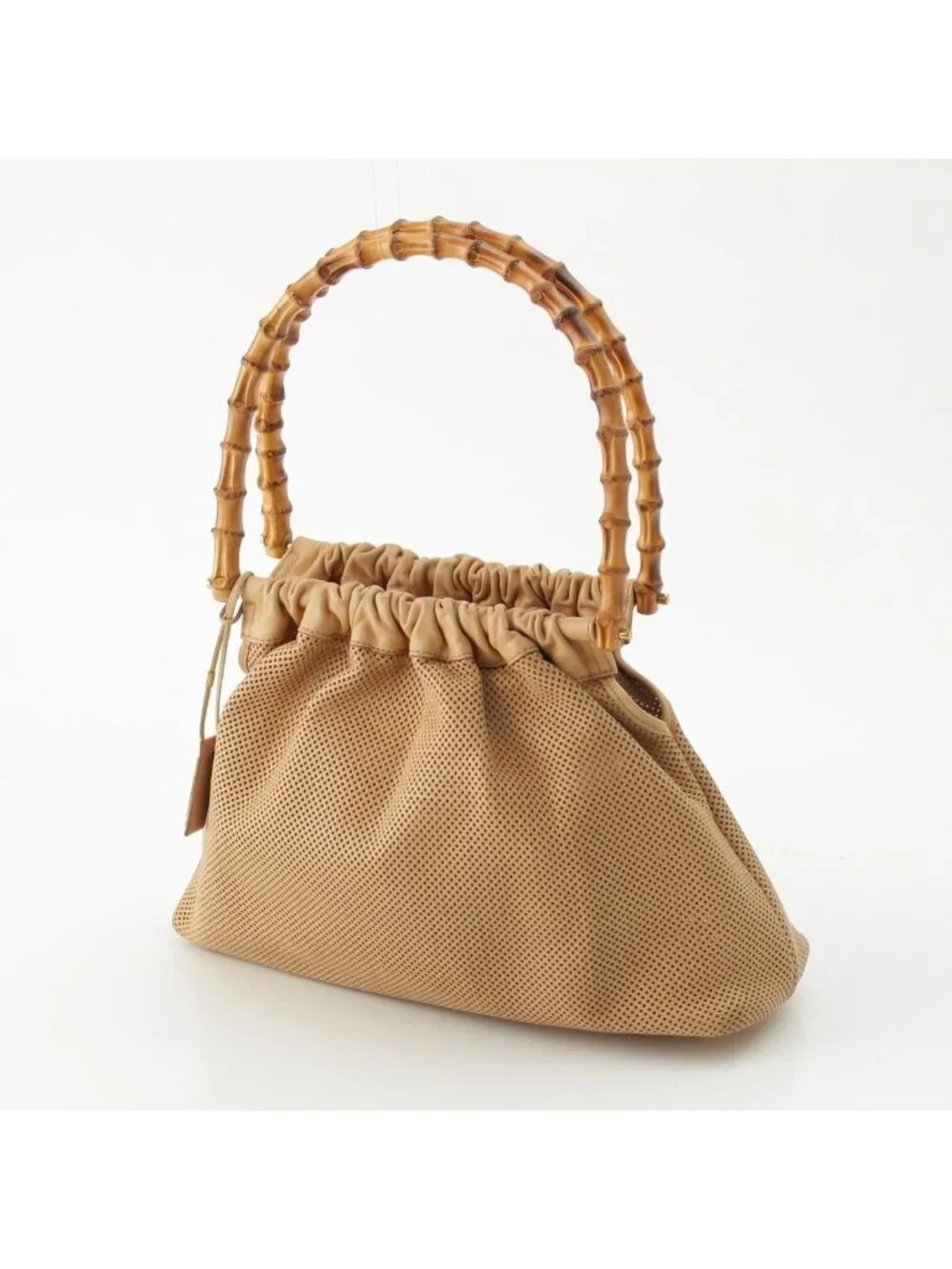 Gucci Bamboo Handle Perforated Leather Bucket with Handbag Pouch Beige - Picture 2 of 10